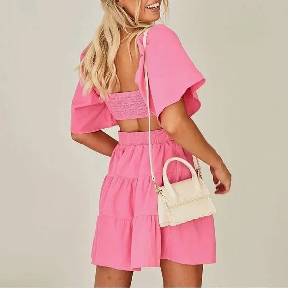 strapless open back dress Tulle Celestial Tie Dress || Peachy Pink 2T main image 0